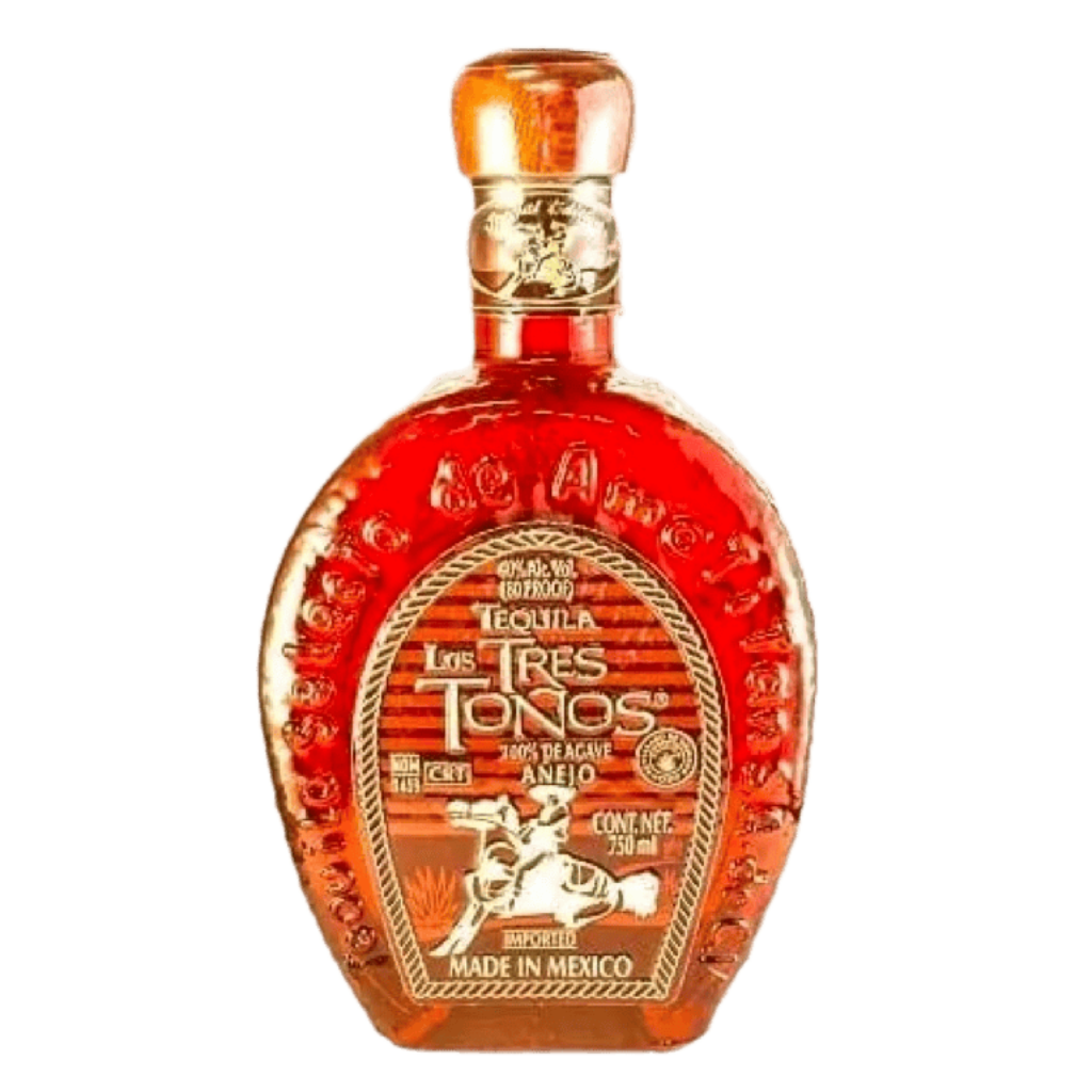 “Los Tres Tonos Añejo Tequila 750ml bottle – premium aged tequila with golden amber color and oak-aged flavor.”
