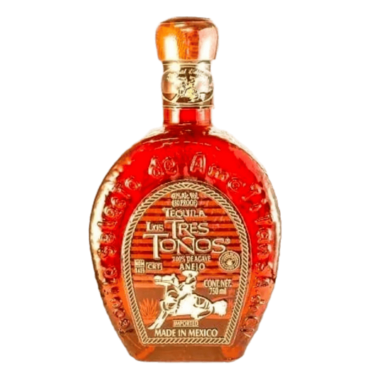 “Los Tres Tonos Añejo Tequila 750ml bottle – premium aged tequila with golden amber color and oak-aged flavor.”