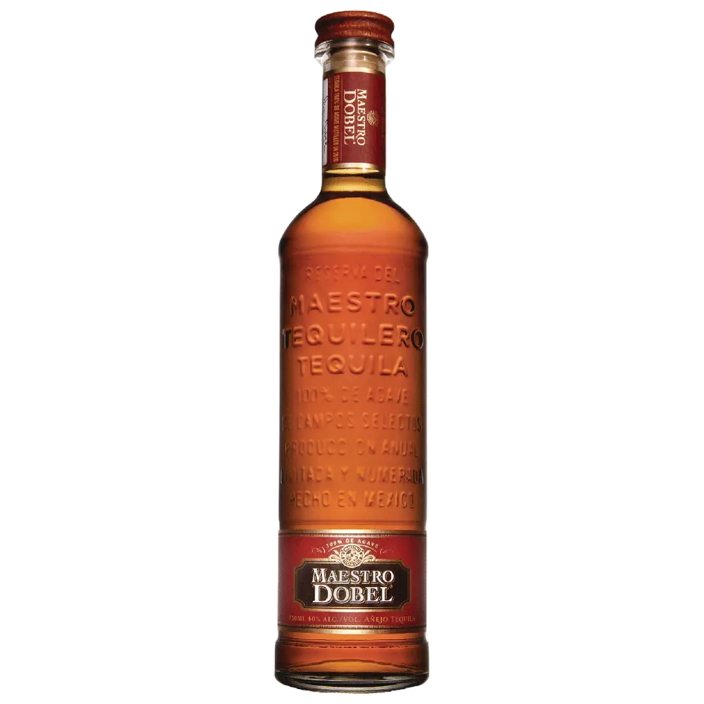 "Maestro Dobel Añejo Tequila 750ML bottle with amber tequila and premium oak-aged design"