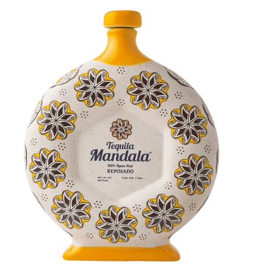 “Hand-painted ceramic bottle of Mandala Reposado Tequila 1L – premium reposado tequila”