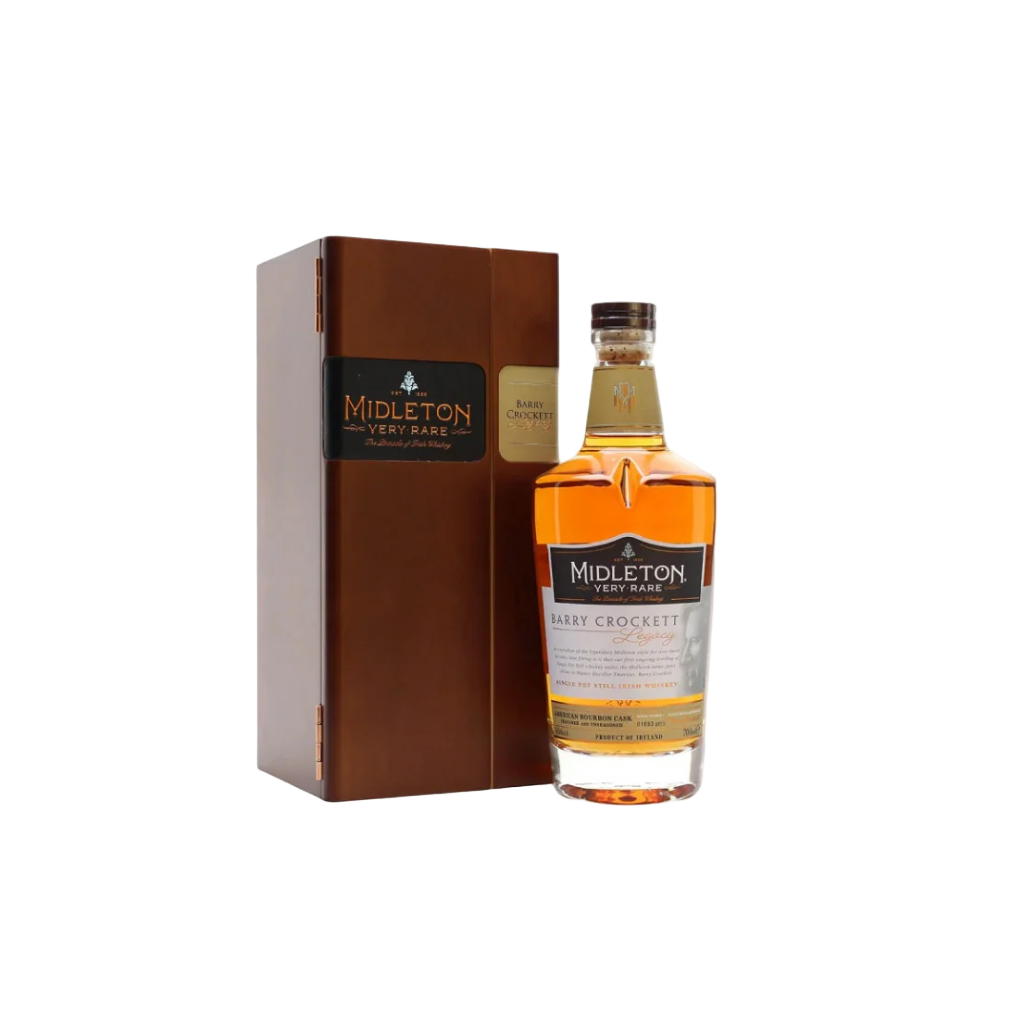 “Midleton Barry Crockett Legacy Single Pot Still Irish Whiskey bottle on white background”