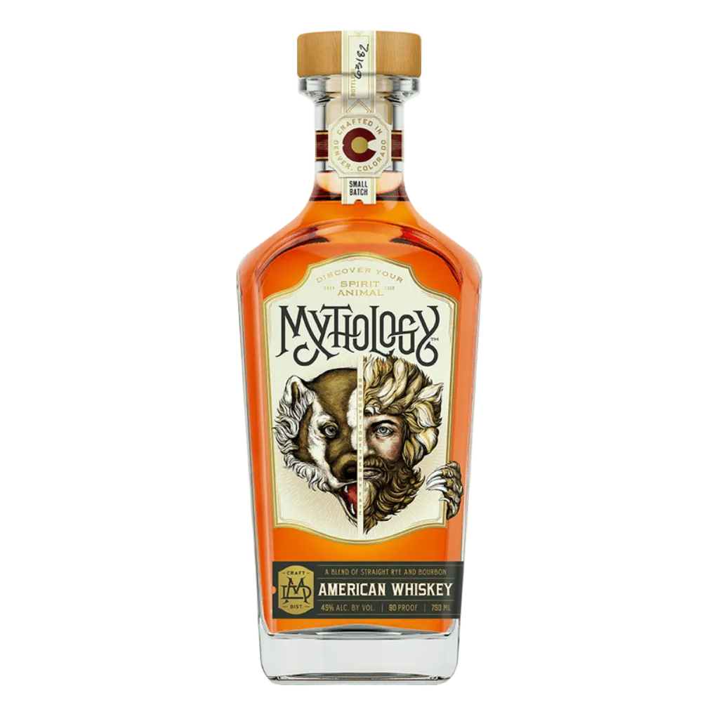 Mythology Hell Bear American Whiskey 750ML bottle with bold hell bear label and premium whiskey packaging