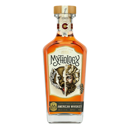 Mythology Hell Bear American Whiskey 750ML bottle with bold hell bear label and premium whiskey packaging