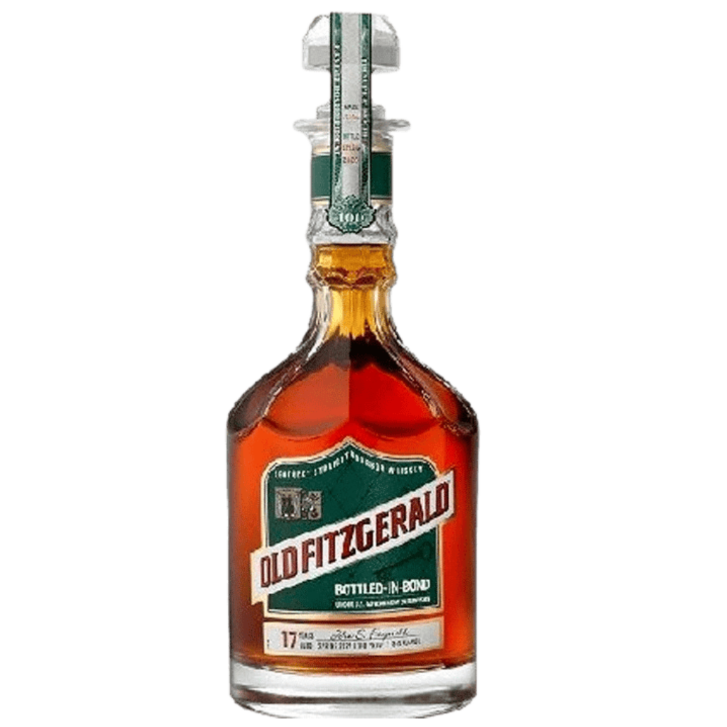 “Old Fitzgerald 17 Year Old Bottled in Bond 2022 Release 750ML in collectible decanter bottle on white background.”