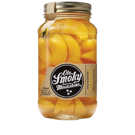 Ole Smoky Moonshine Peaches 750ML bottle with real peach slices soaked in Tennessee moonshine
