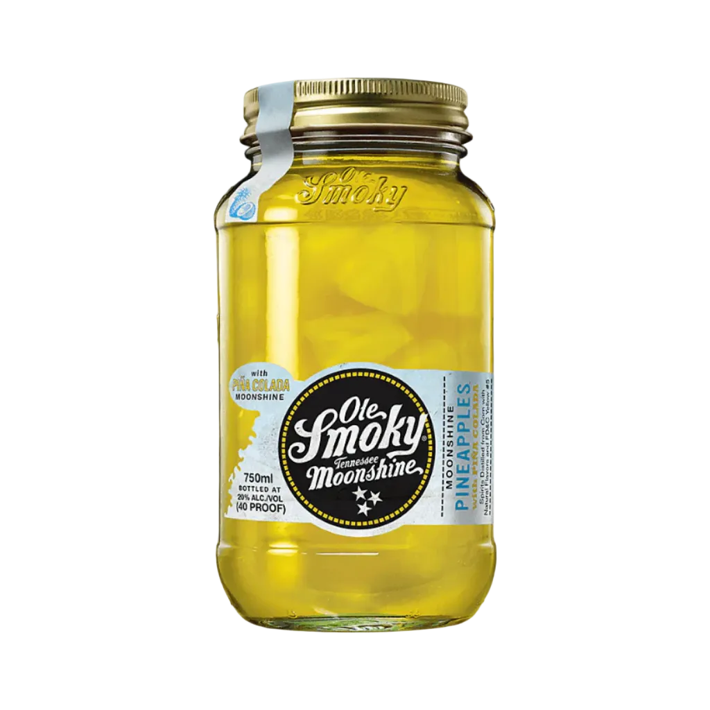 Ole Smoky Moonshine Pineapples Piña Colada 750ML bottle with tropical pineapple and coconut flavor