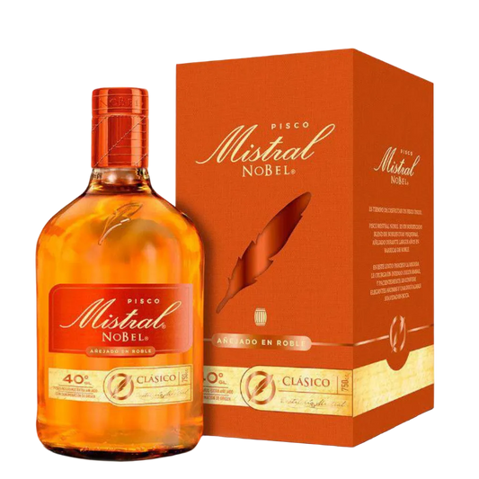 Pisco Mistral Nobel Extra Añejo en Roble 750ML premium Chilean pisco aged in oak bottle
