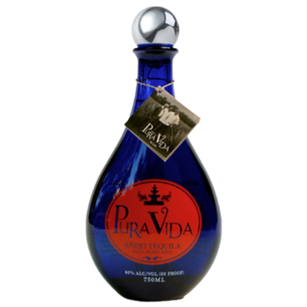 Pura Vida Tequila Añejo 750ml bottle, premium 100% de agave Mexican añejo tequila with oak-aged finish