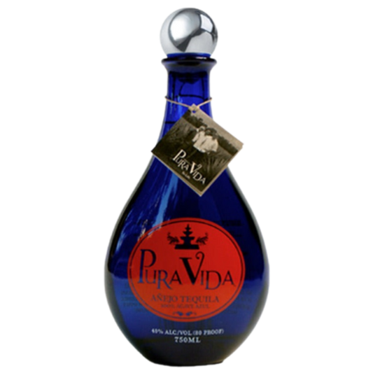 Pura Vida Tequila Añejo 750ml bottle, premium 100% de agave Mexican añejo tequila with oak-aged finish