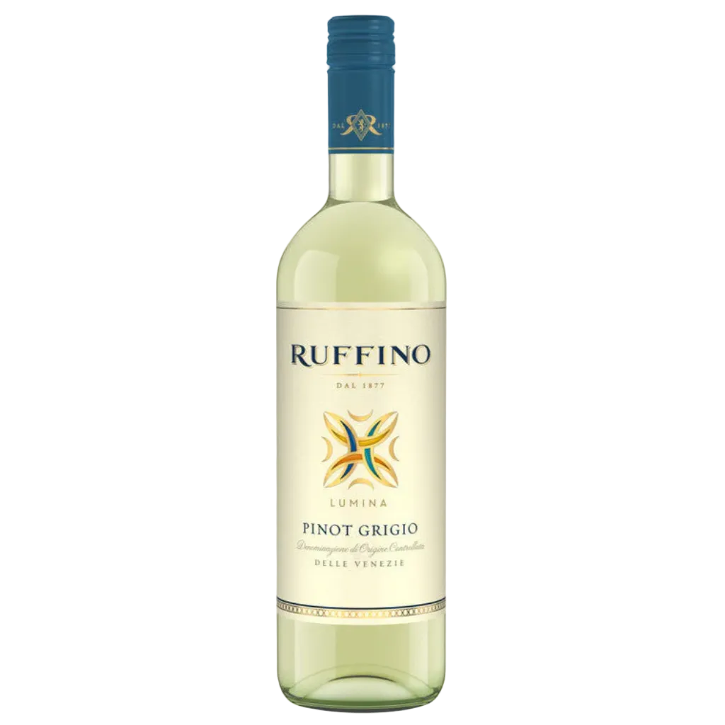 Ruffino Pinot Grigio Lumina Delle Venezie 750ML Italian white wine bottle on a white background