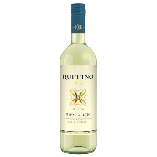 Ruffino Pinot Grigio Lumina Delle Venezie 750ML Italian white wine bottle on a white background