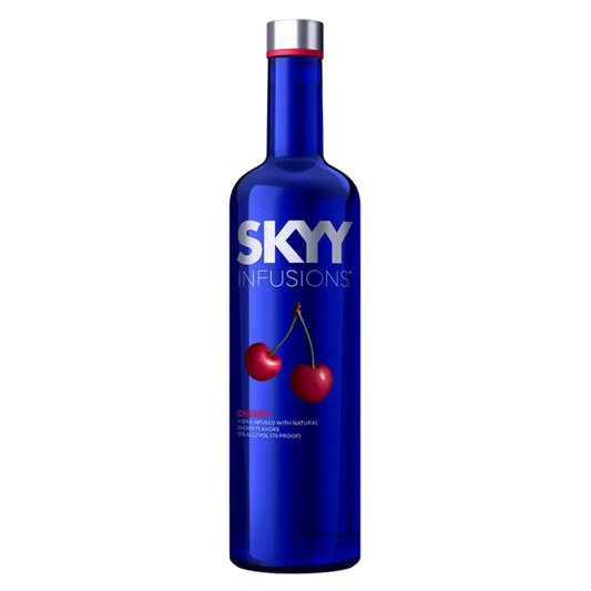 SKYY Infusion Cherry Vodka 750ml bottle with red cherry-infused label on white background