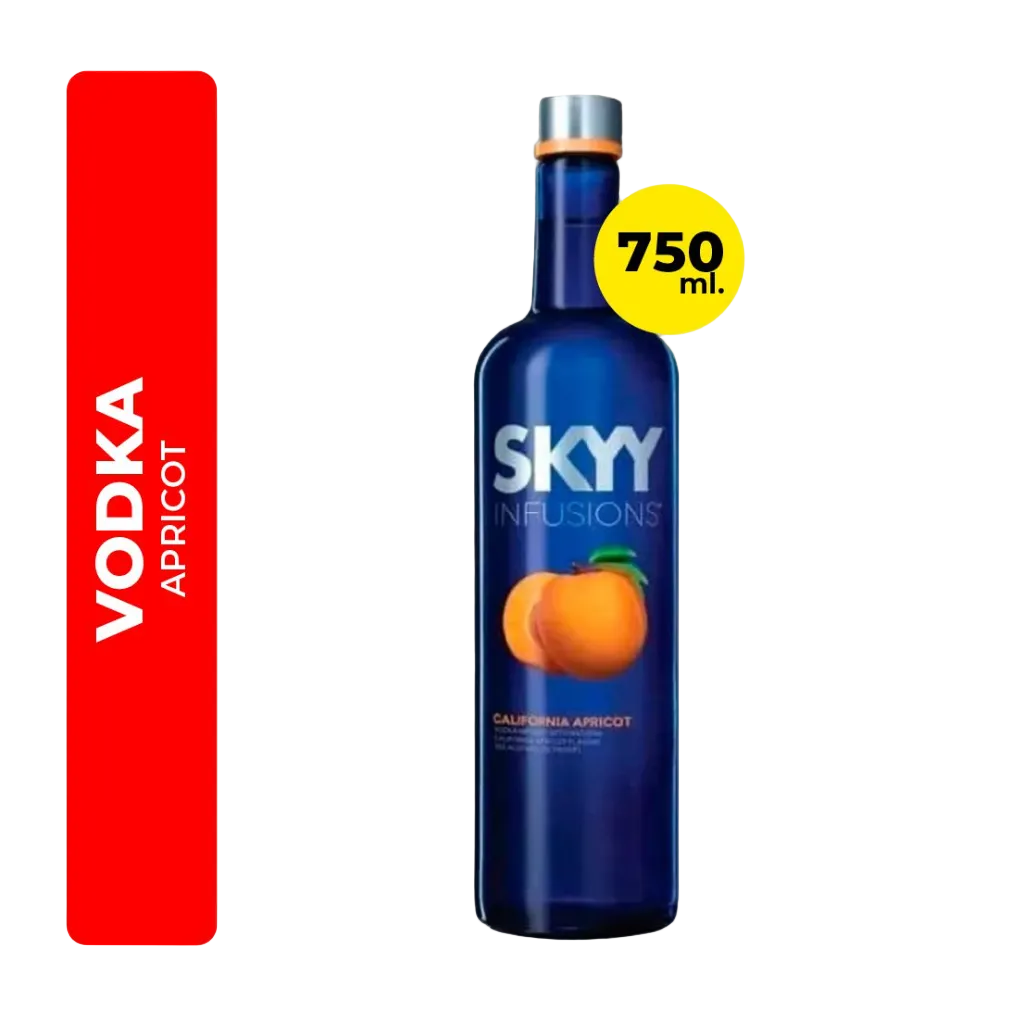 SKYY Infusions California Apricot Vodka 750ML bottle with bright blue glass and apricot-flavored vodka label