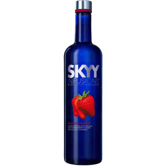 SKYY Infusions Wild Strawberry Vodka 750ML bottle with pink label on white background