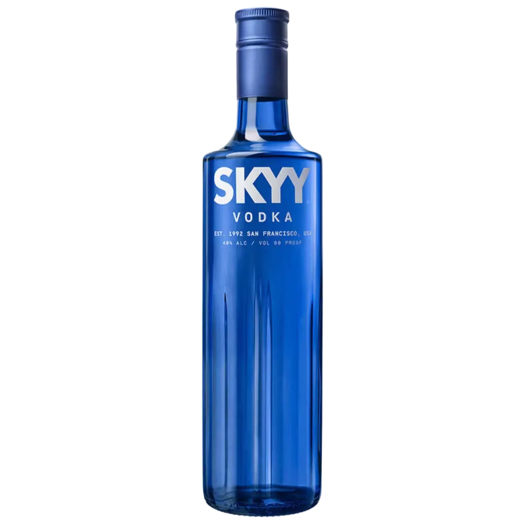 SKYY Vodka 750ML premium American vodka bottle with iconic blue glass design