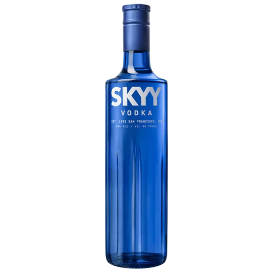 SKYY Vodka 750ML premium American vodka bottle with iconic blue glass design