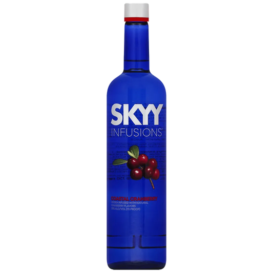 SKYY Vodka Infusion Coastal Cranberry 750ML bottle with sleek blue glass design and cranberry-infused vodka flavor