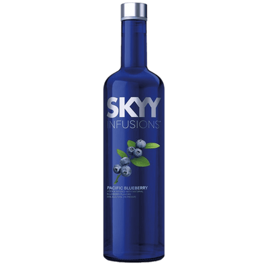 SKYY Vodka Infusion Pacific Blueberry 750ML bottle with blue label and premium vodka infusion design