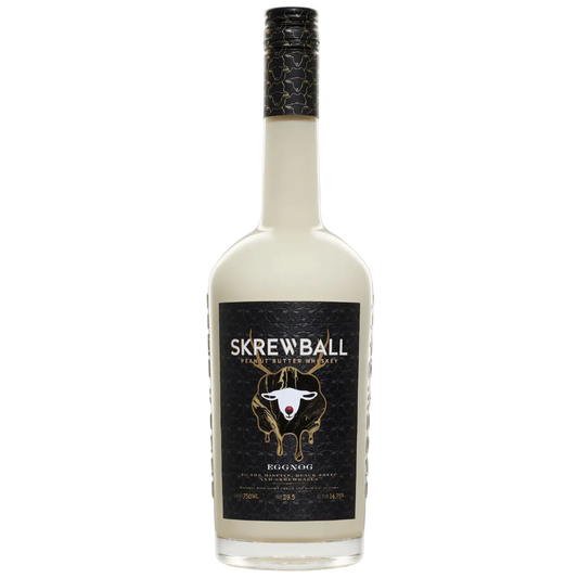 Skrewball Eggnog Peanut Butter Whiskey 750ML bottle featuring holiday-inspired peanut butter flavored whiskey