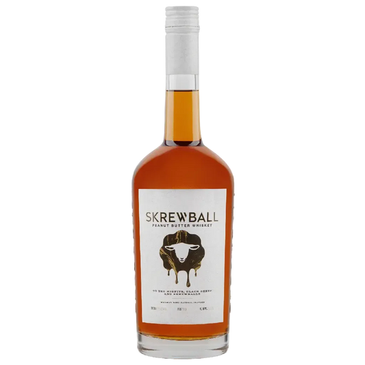 Skrewball Peanut Butter Whiskey 750ML bottle with signature ram logo, premium American flavored whiskey
