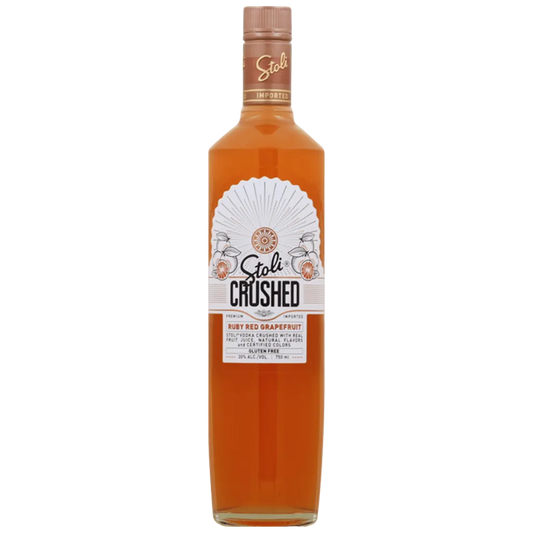 Stolichnaya Crushed Ruby Red Grapefruit Premium Vodka 750ml bottle with vibrant pink label and citrus grapefruit flavor
