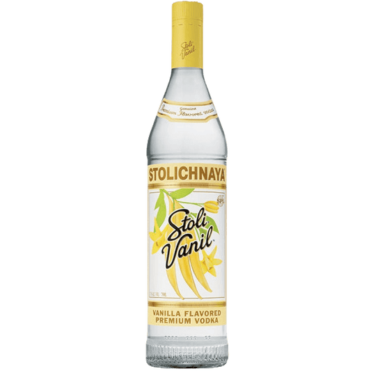 Stolichnaya Vanil Flavored Premium Vodka 75 Proof 750ML bottle with vanilla-infused vodka