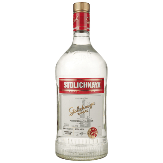 Stolichnaya Vodka 1.75L bottle – premium smooth vodka ideal for cocktails and parties