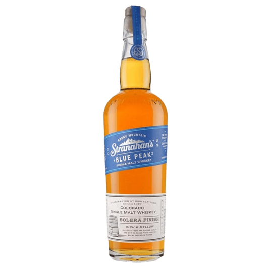 Stranahan's Rocky Mountain Blue Peak Colorado Single Malt Whiskey 750ML bottle on white background
