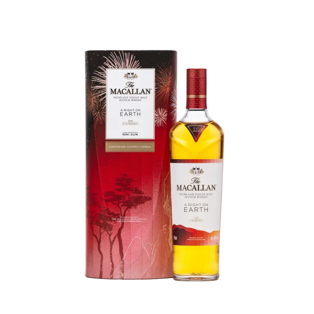 The Macallan A Night On Earth Highland Single Malt Scotch Whisky 750ML limited edition bottle with festive packaging