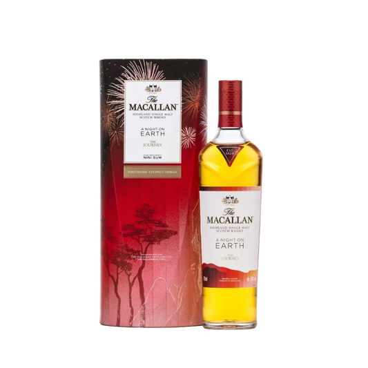 The Macallan A Night On Earth Highland Single Malt Scotch Whisky 750ML limited edition bottle with festive packaging