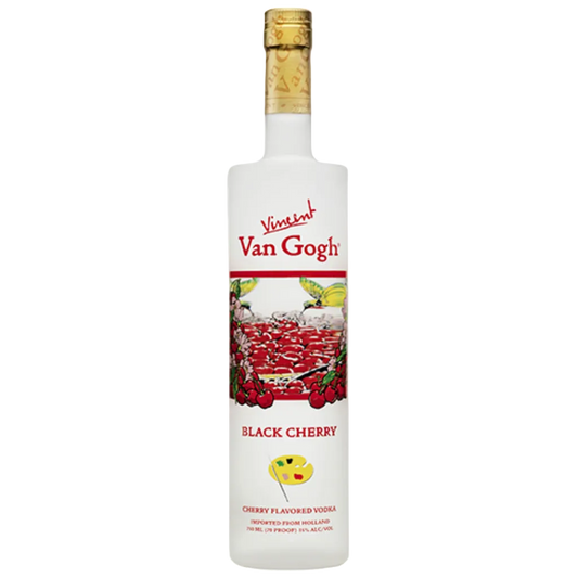 Vincent Van Gogh Black Cherry Vodka bottle from the Netherlands with dark cherry flavored premium vodka
