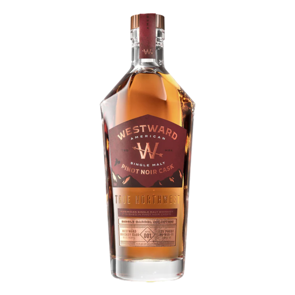 Westward Single Malt Pinot Noir Cask 750ML American single malt whiskey bottle with wine cask finish