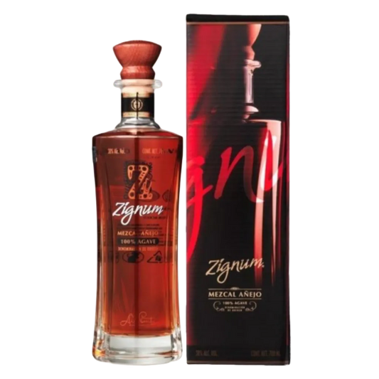 Zignum Mezcal Añejo Tequila 750ml premium aged mezcal bottle from Mexico with amber color and elegant design