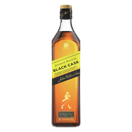 Johnnie Walker Black Cask Bourbon Cask Matured blended Scotch whisky bottle with black label and premium packaging