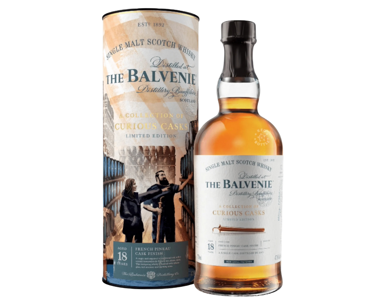 The Balvenie Curious Casks 14 Year Old Bourbon Barrel Single Malt Scotch Whisky bottle with label and packaging